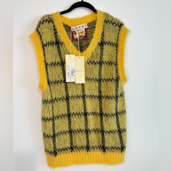 Marni Other - Marni Mohair Check V-Neck Sweater Vest Yellow Black Size 46 New